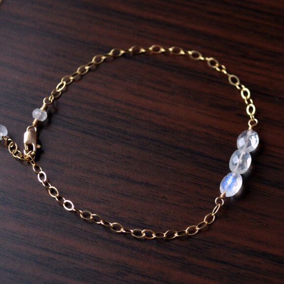 Dainty Rainbow Moonstone Bracelet in Gold - Picture 2 of 10